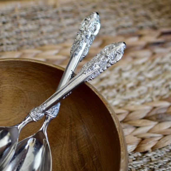 Vtg Godinger GSA Ornate Silver Plate Salad Servers Set Spoon & Fork - Picture 2 of 9